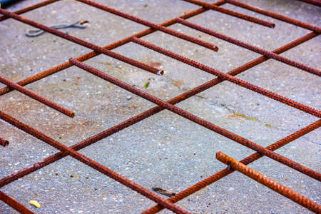 Rusty rebar prepared for concrete pouring.