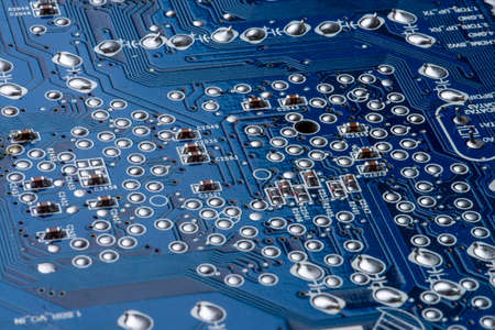Details of a blue printed circuit board.