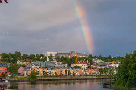 Trondheim, Norway - June 21 2003: Rainbow over the NTNU university campusのeditorial素材