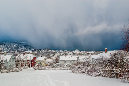 Trondheim, Norway - December 19 2004: Heavy snowfall incoming.のeditorial素材