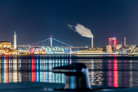 Gothenburg, Sweden - March 11 2019:  Long exposure of the view over the harbor from Stenpiren.のeditorial素材