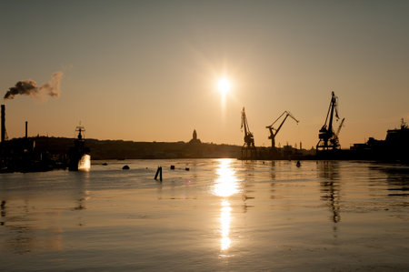 Gothenburg, Sweden - February 4 2012: Silhouette of the harbour.のeditorial素材