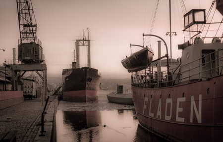 Gothenburg, Sweden - February 26 2013: Foggy afternoon at the Maritiman museum.のeditorial素材