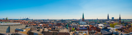 Copenhagen, Denmark - May 12 2017: Southern view from Rundetårn. Sankt Nicolai, Christiansborg and Helligåndskirken.のeditorial素材