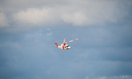 Gothenburg, Sweden - August 29 2010: Sikorsky S-76C resccue helicopter at Gothenburg Aero Show.