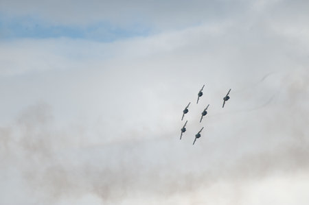 Gothenburg, Sweden - August 29 2009: SK 60, Saab 105, flown by Swedish Air Force Team 60 at Göteborg Aero Showのeditorial素材