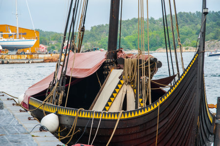 Risør, Norway - August 5 2010: Gaia, replica of the viking long ship Gokstadskipet.のeditorial素材