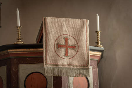 Decorations on a pulpit in a church.の写真素材