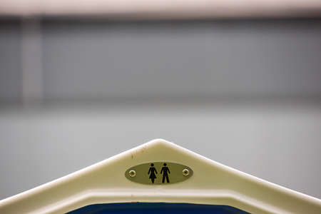 Sign on the roof of a portable toilet.の写真素材