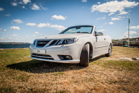 Fiskebackskil, Sweden - June 14 2007: 2008 Saab 9-3 Aero convertible on display at a launch event.のeditorial素材