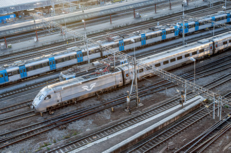 Stockholm , Sweden - October 13 2009: SJ X2000 train leaving Stockholm central train station.のeditorial素材