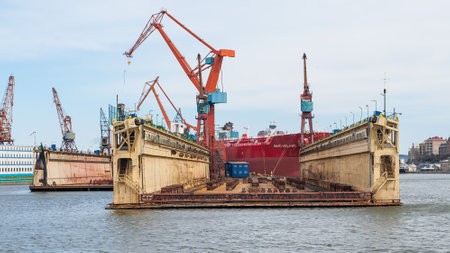 Gothenburg , Sweden - April 4 2010: Floating dock at Damen Shiprepair Götaverken.のeditorial素材