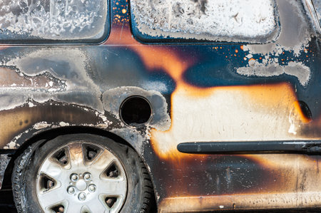 Gothenburg , Sweden - June 26 2010: Burnt out car at Skansen Kronan.のeditorial素材