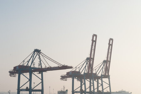 Gothenburg , Sweden - April 22 2011: Container cranes at Arendalshamnen.のeditorial素材