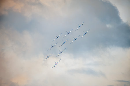 Gothenburg, Sweden - August 29 2010: Frecce Tricolori, 313° Gruppo Addestramento Acrobatico, performing at Gothenburg Aero Show.のeditorial素材