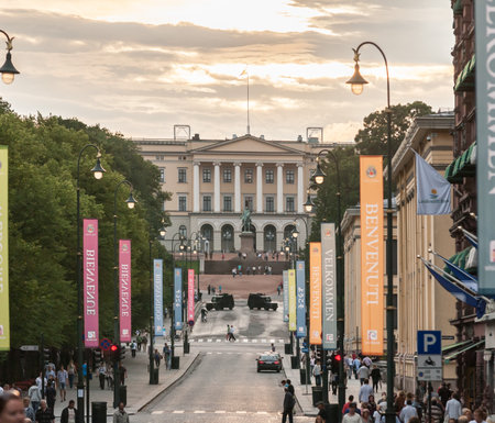 Oslo, Norway - July 23 2011: Black armoured cars making a road block in front of the royal palace.のeditorial素材