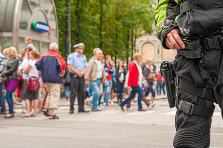 Oslo, Norway - July 24 2011: Armed police guarding the streets of Oslo.のeditorial素材