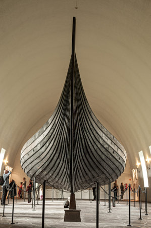 Oslo, Norway - August 10 2012: The Gokstad ship, a viking ship from the 9th-century Viking found in a burial mound at Gokstad and exhibited at Vikingskipsmuseet in Oslo.のeditorial素材