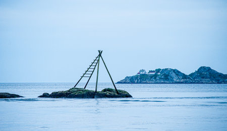 Mandal, Norway - July 6 2012: Laksestigen and in the horizon the Hatholmen lighthouse.のeditorial素材