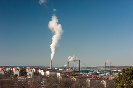 Gothenburg, Sweden - February 20 2011: View over Sandarna, Älvsborg bridge and Hisingen.のeditorial素材