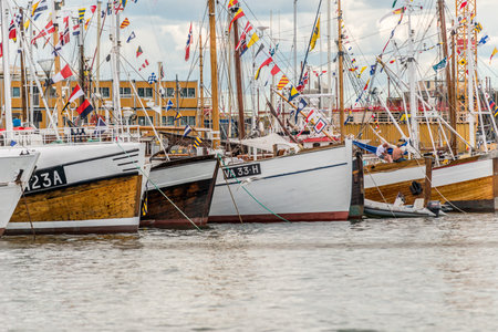 Oslo, Norway - July 19 2014: Bows of old wooden fishing boats.のeditorial素材