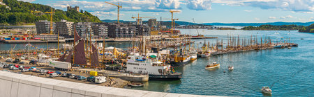 Oslo, Norway - July 19 2014: View over hundreds of wooden boats in Bjørvika.のeditorial素材