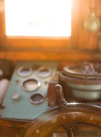 Oslo, Norway - July 19 2014: Details from the wheelhouse of an old, wooden fishing boat.のeditorial素材