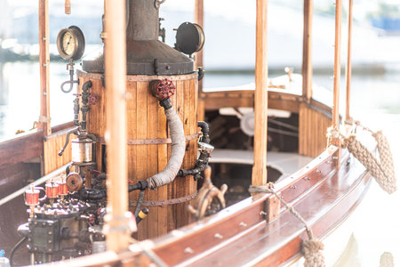 Oslo, Norway - July 20 2014:Details af an old, wooden steam-powered boat.のeditorial素材