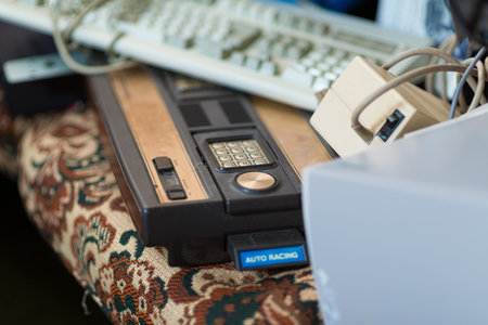 Lindesnes, Norway - July 29 2014: Vintage Mattel Intellivision TV-game console rtlu hidden by other old electronics.のeditorial素材
