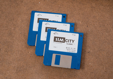 Gothenburg, Sweden  august 3 2014: Sim City Classic game disks for Amiga 500.のeditorial素材