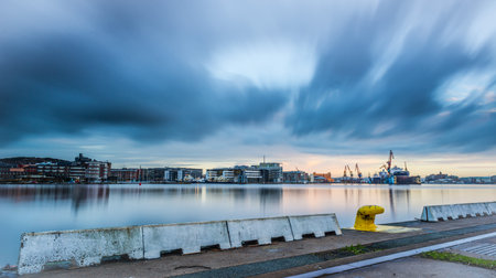 Gothenburg , Sweden - November 7 2013: Long exposure view of Lindholmen.のeditorial素材