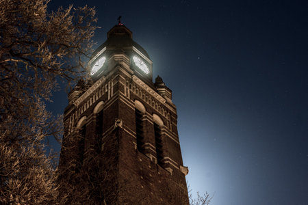 Gothenburg, Sweden  december 17 2013: The tower of Annedalskyrkan on a quiet december night.のeditorial素材