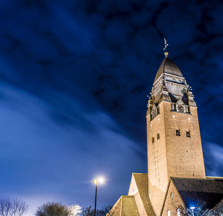 Gothenburg, Sweden  december 29 2013: The tower of Masthuggskyrkan on a quiet december night.のeditorial素材