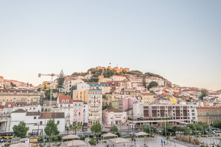 Lisboa, Portugal - July 20 2016: Day view over Martim Moniz plaza  and Castelo de São Jorge.のeditorial素材
