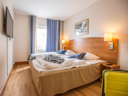 Frederikshavn, Denmark - July 19 2017: Interior of a hotel room at The Reef hotel.のeditorial素材