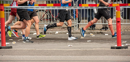 Gothenburg , Sweden - May 18 2019: Runners in Göteborgsvarvet running through the city centre.のeditorial素材
