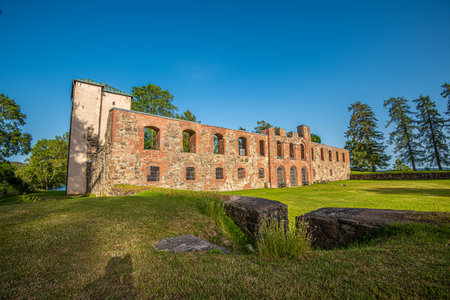Alingsås, Sweden - June 29 2019: Gräfsnäs slott, or more precisely the conserved ruins of it, was bluilt cirka 1550.のeditorial素材