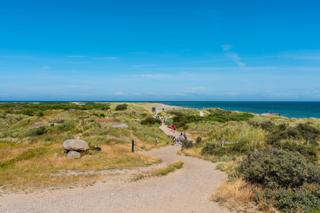 Skagen, Denmark - July 10 2019: Walking paths leading out to Grenen.のeditorial素材