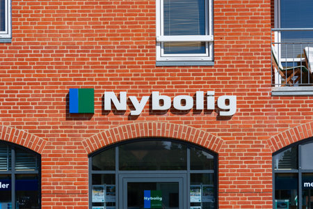 Frederikshavn, Denmark - July 11 2019: Logo of Nybolig in Frederikshavn.のeditorial素材