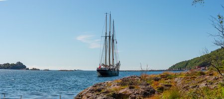 Lindesnes, Norway - July 16 2019: Danish sailing vessel Den Store Bjoern anchored at Ramslandsvågen.のeditorial素材