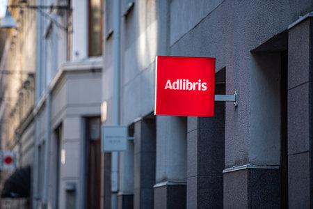 Gothenburg, Sweden â april 4, 2019: Logo of Adlibris book store.のeditorial素材