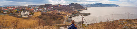Trondheim, Norway â March 24 2005: View over Korsvika from Ladestien.のeditorial素材