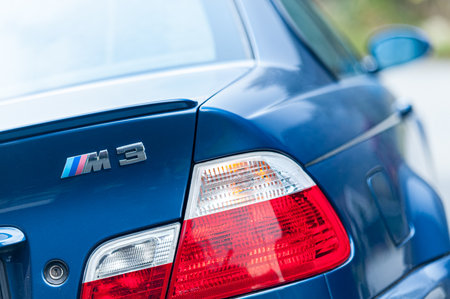 Lindesnes, Norway - october 16 2011: Detail rear view of a blue BMW M3 E46.のeditorial素材