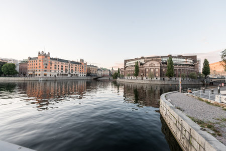 Stockholm, Sweden - july 03 2018: Rosenbad and the Riksdag building.のeditorial素材