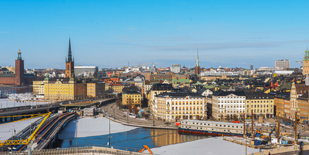 Stockholm, Sweden - february 25 2018: View over Riddarholmen and Gamla Stan from Katarinahissen.のeditorial素材