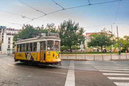 Lisboa, Portugal,  - July 24 2016: Tram on line 28 at Martim Moniz.のeditorial素材