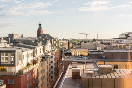 Stockholm, Sweden - July 03 2018: Rooftop view over apartment buildings in the city center.のeditorial素材