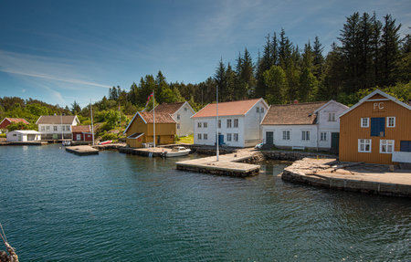 Ãvik , Norway - June 20 2015: Old wooden firhermans houses at SvinÃ¸r.のeditorial素材