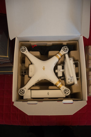 Gothenburg, Sweden,  - February 05 2016: DJI Phantom 3 drone in its original packaging.