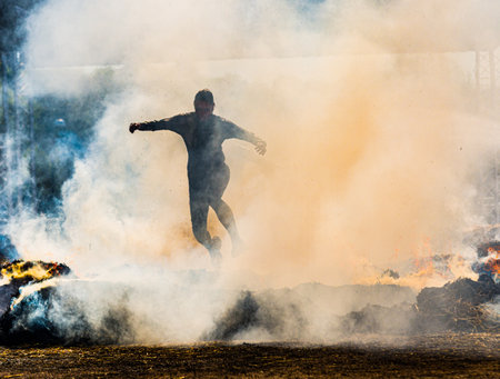 Gothenburg, Sweden - April 26 2014: Participants of the Tough Viking obstacle race in Slottsskogen....